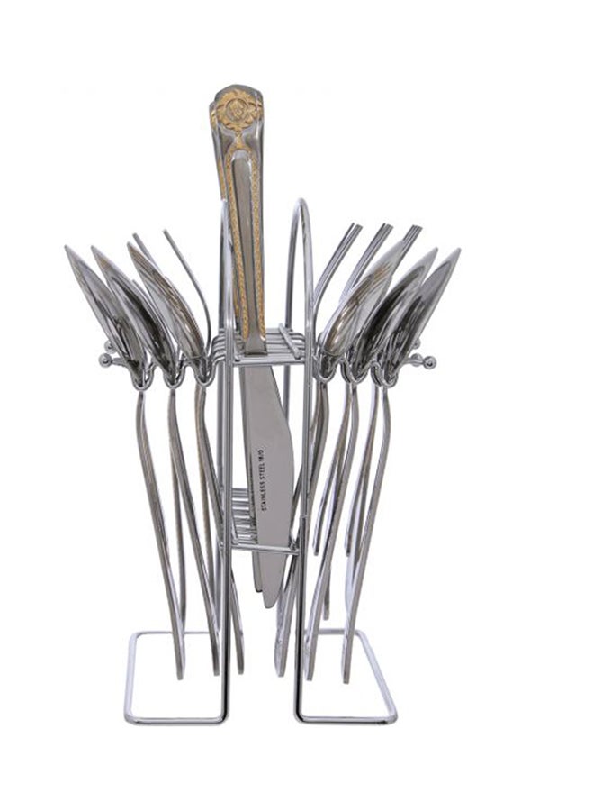 Berger Pack Of 24 Stainless Steel Cutlery Set With Hanging Stand Silver/Gold - Image 3