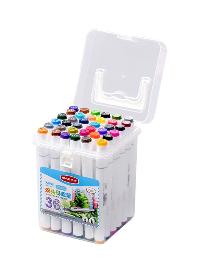 Nora 36-Piece Dual Heads Broad Fine Point Marker Pens With Storage Box Multicolour