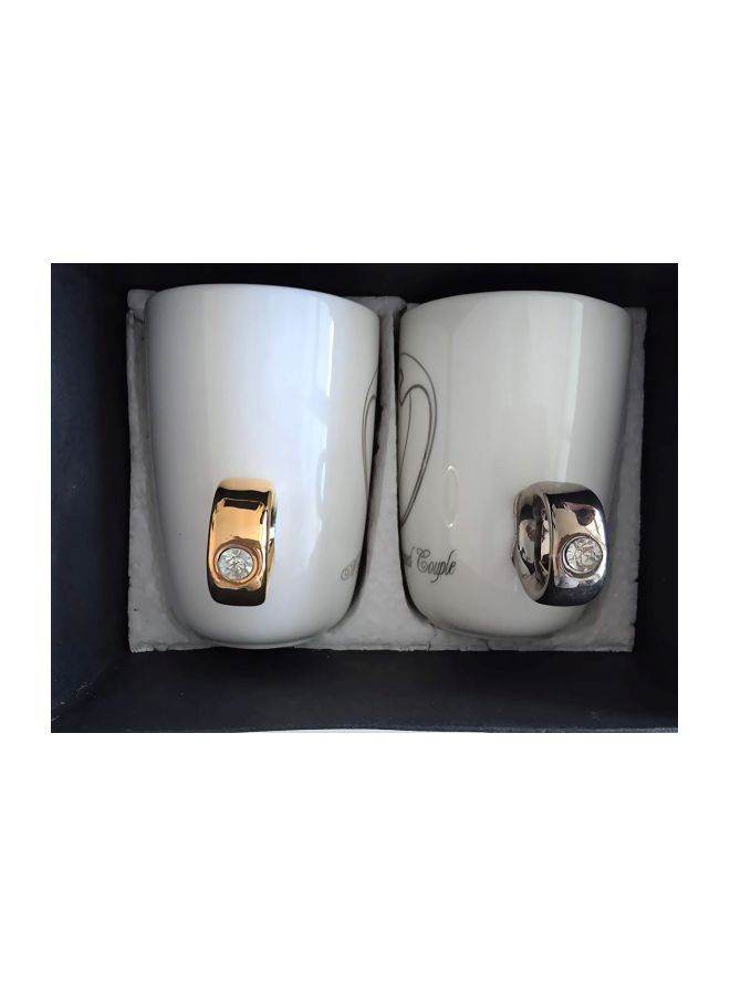 جلو لايف طقم مجات وملاعق على شكل خاتم مرصع بالألماس للزوجين من 4 قطع أبيض/فضي - Image 2