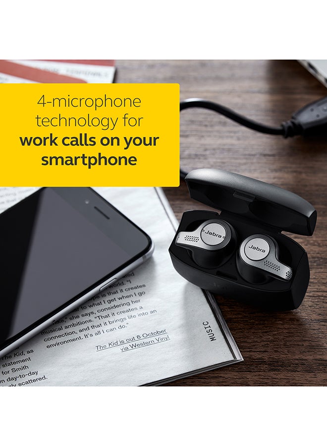 Jabra - Elite 65t Earbuds – Passive Noise Isolating Bluetooth Earphones with Four-Microphone Technology For True Wireless Calls and Music Titanium Black - Image 1