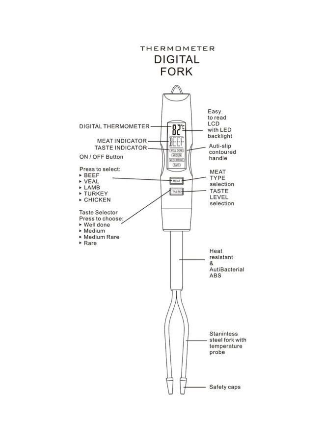 مقياس حرارة رقمي LCD لطهي اللحوم والشواء فضي رمادي 35.5x4x2.2سم - Image 3