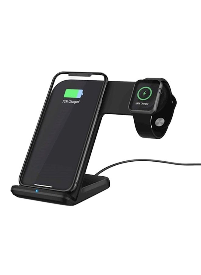 Generic - 2-In-1 Qi Wireless Charging Stand For Apple Iphone Xs Max/XR/X/8 Plus And Samsung S9/S8/Note 9/8 With Apple Smartwatch 1/2/3/4 Black - Image 1