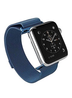 Stainless Steel Milanese Loop Band With Glass Creen Protector For Apple Watch Blue