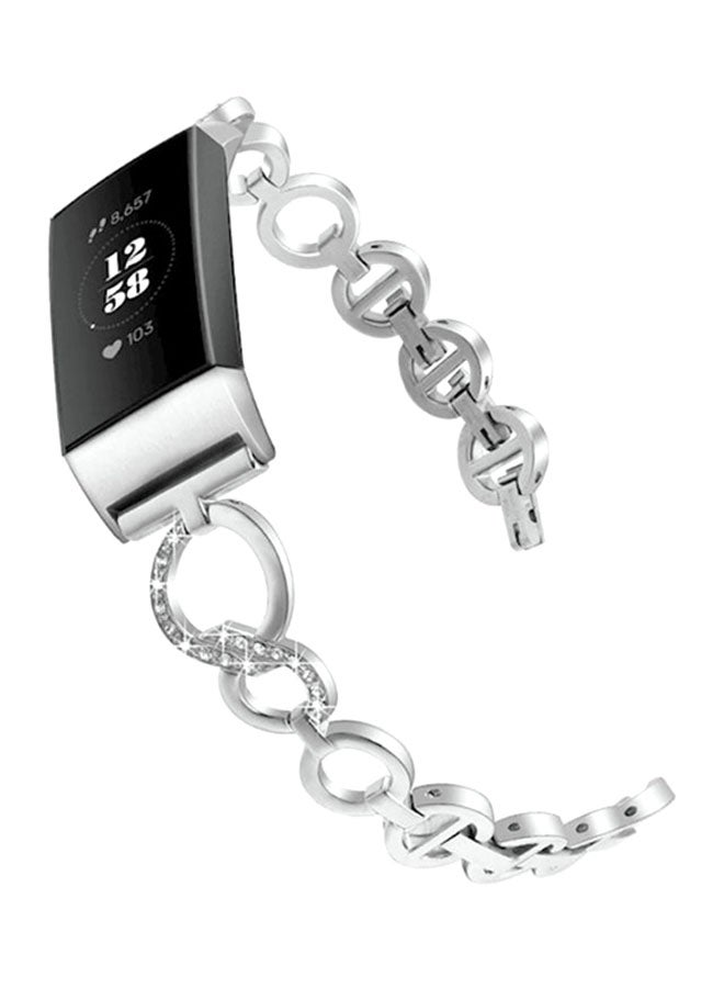 Strap With Rhinestone for Fitbit Charge 3 Silver - Image 1