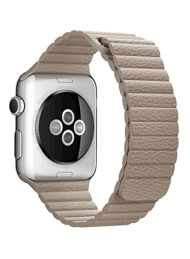 Leather Loop Band With Glass Screen Protector For Smart Watch Beige  - Image 1