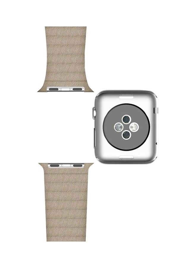 Leather Loop Band With Glass Screen Protector For Smart Watch Beige  - Image 2