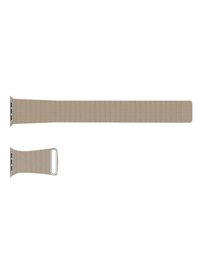 Leather Loop Band With Glass Screen Protector For Smart Watch Beige  - Image 3