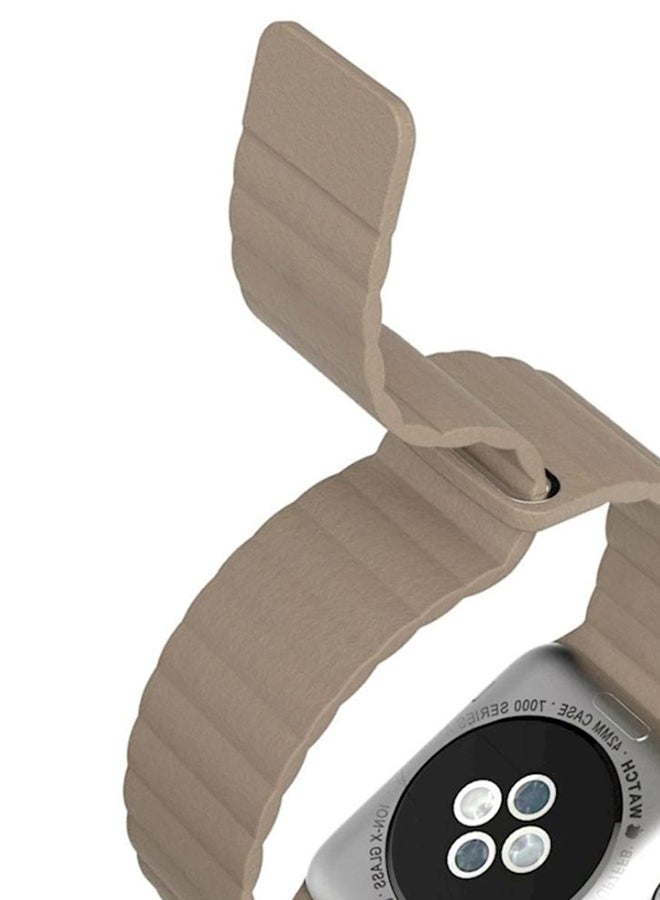 Leather Loop Band With Glass Screen Protector For Smart Watch Beige  - Image 4