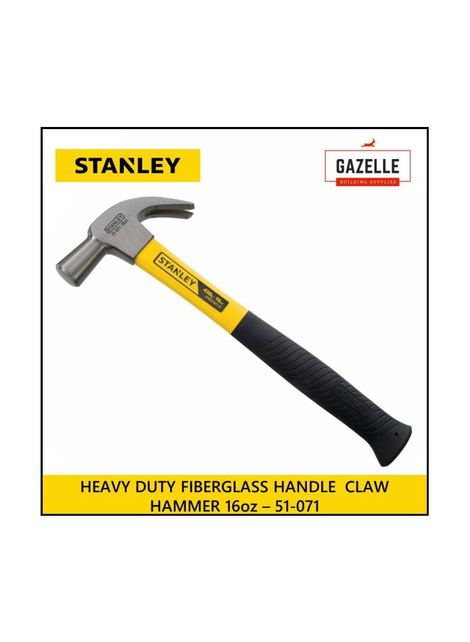 Stanley Fiberglass Claw Hammer Yellow/Black/Silver - Image 2