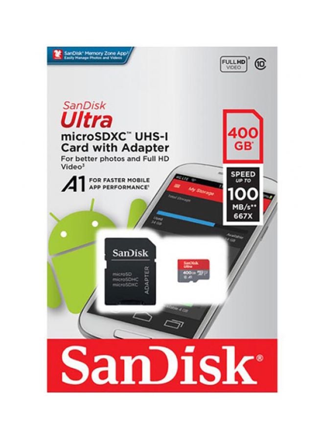 سانديسك - بطاقة سانديسك ألترا MicroSDHC UHS-I سعة 400 جيجابايت مع محول بسرعة تصل إلى 100 ميجابايت/ الثانية 400 GB - Image 1