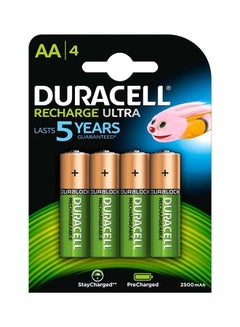 4 - Piece AA-4 Recharge Ultra Batteries Green/Gold