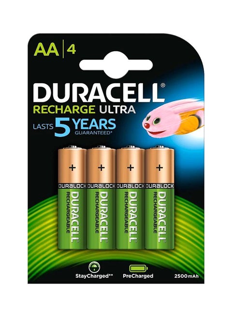 4 - Piece AA-4 Recharge Ultra Batteries Green/Gold