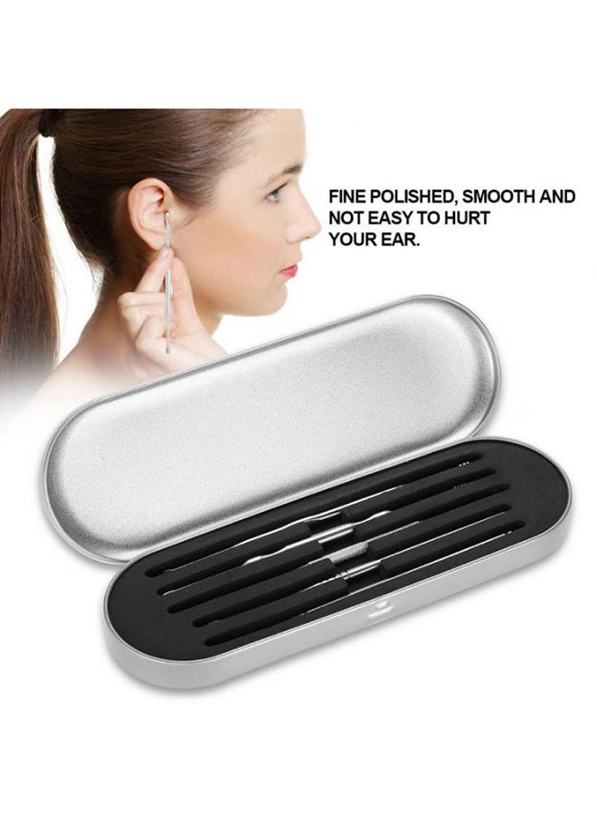 5-Piece Ear Pick Cleaning Tool Kit With Case Cover Silver - Image 2
