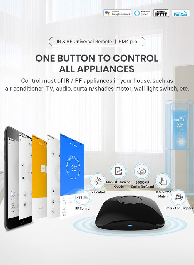 Broadlink - Smart Home IR/RF Universal Remote Control Black - Image 1