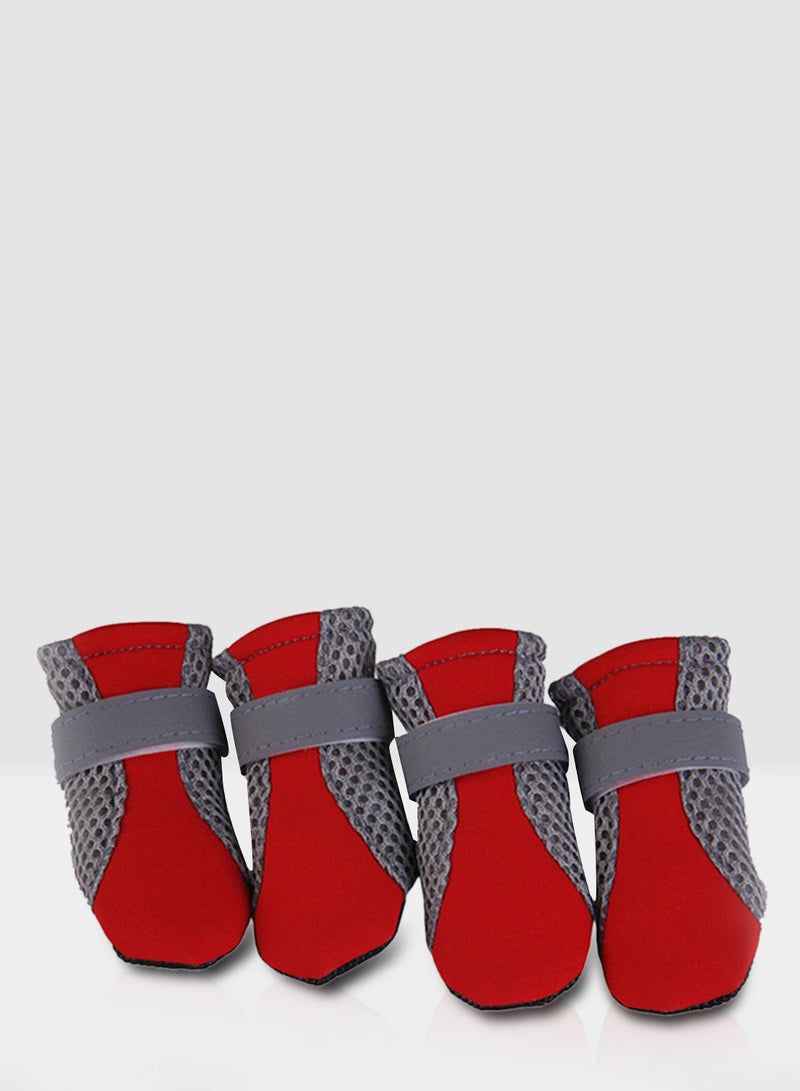 Umiwin 4-Piece Anti-Slip Spring Summer Paw Protector Boots With Reflective Strap For Dog Grey/Red