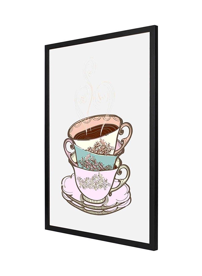 لوحة فنية جدارية بإطار تمثل فنجان قهوة كلاسيكي أبيض/وردي/بني 53 x 73سم
