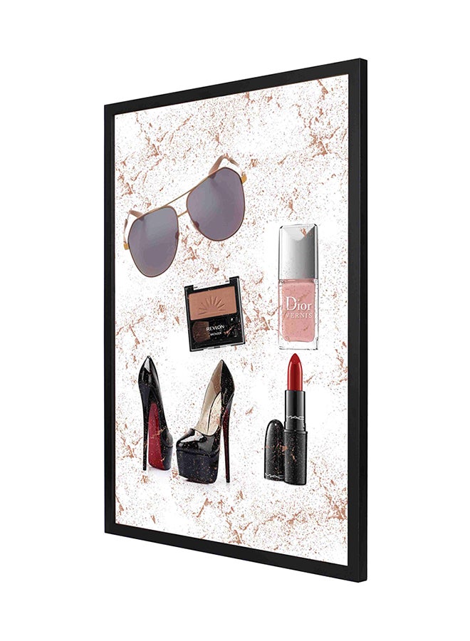 لوحة فنية لديكور الحائط مع إطار بتصميم أغراض خاصة بالأزياء والمكياج متعدد الألوان 53 x 73سم