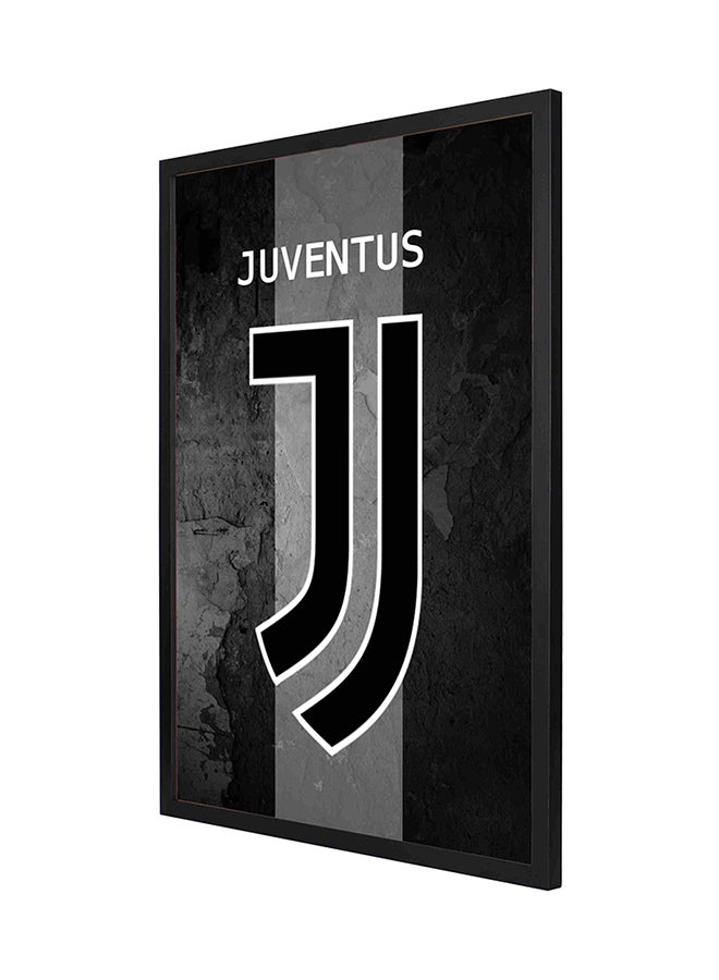 لوحة فنية جدارية بإطار بتصميم شعار نادي جوفنتوس أسود/ أبيض/ رمادي 53 x 73سم