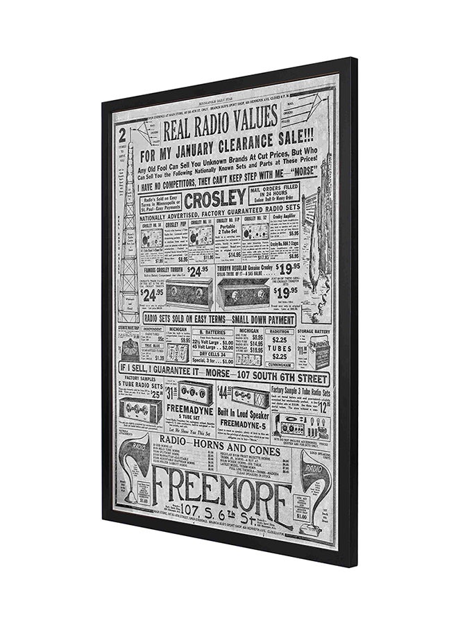 لوحة فنية بإطار بطبعة جريدة كلاسيكية أبيض/رمادي 53 x 73سم