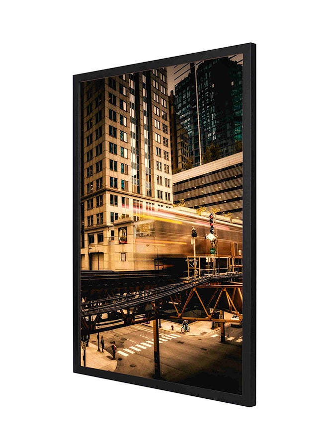 لوحة فنية لديكور الحائط مع إطار بتصميم بناء إسمنتي بنوافذ زجاجية متعدد الألوان 53 x 73سم