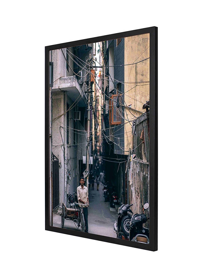 LOWHA Man Standing Beside Trike Wall Art Frame Painting Multicolour 53 x 73cm 