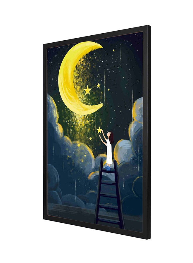 لوحة فنية لديكور الحائط مع إطار بتصميم قمر مضيء ونجوم متعدد الألوان 53 x 73سم