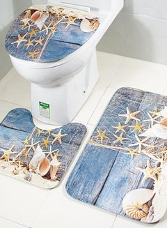 3-Piece Sea Snail Pattern Anti Skid Toilet Mat Set Blue/White/Yellow One Size