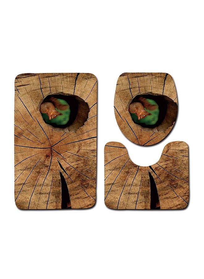 3-Piece Anti Skid Toilet Mat Set Brown/Green One Size