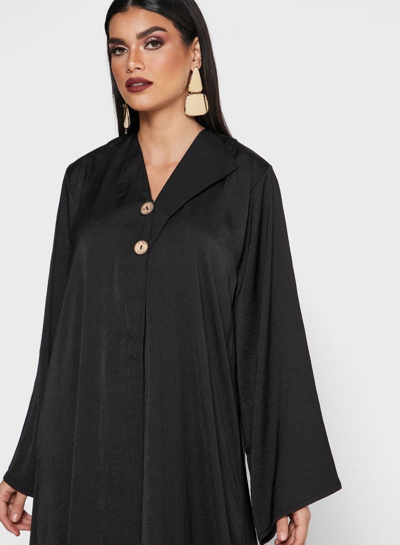 Button Detail Abaya Black