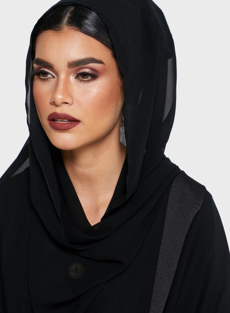 Button Detail Abaya Black