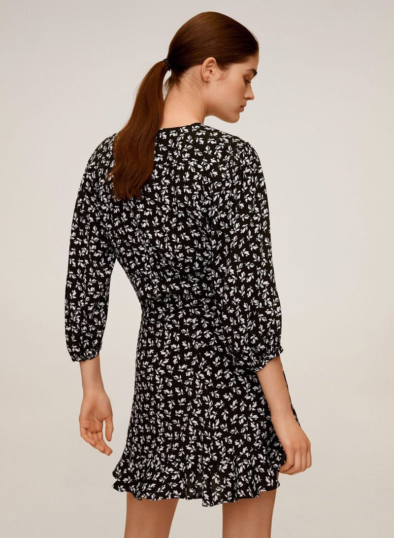 MANGO Printed Balloon Sleeve Plunge Wrap Top Black - Image 2