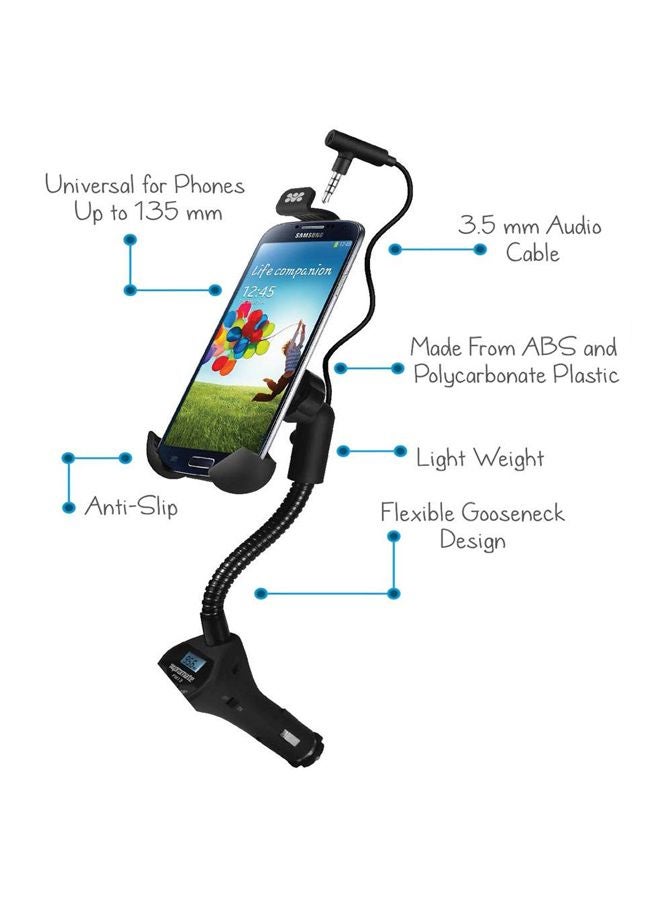 Universal USB FM Transmitter Smartphone Holder Black