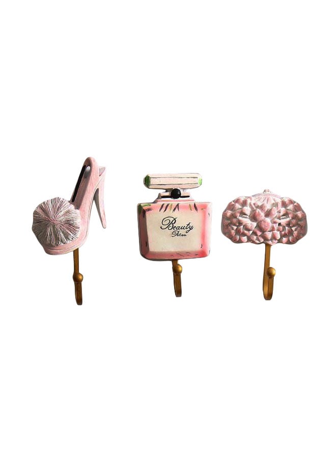 3-Piece Qiangtie Decorative Wooden Wall Hook Pink/Beige/Gold - Image 1
