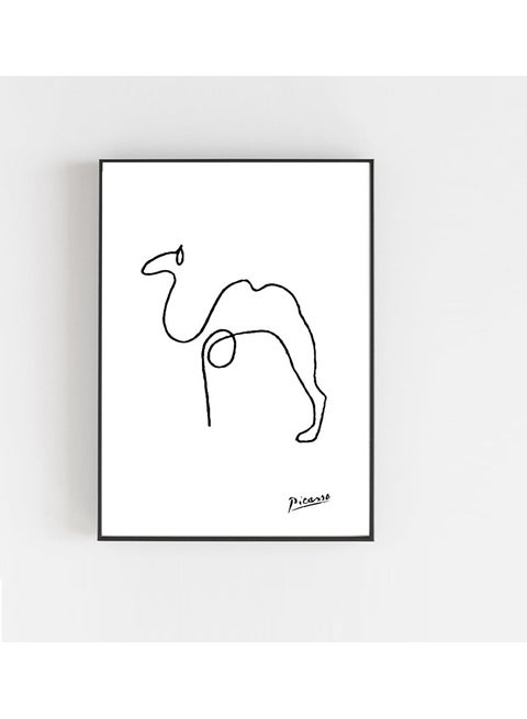 Pablo Picasso Abstract Sketch Camel Line Art Poster With Frame Black/White 30x40centimeter