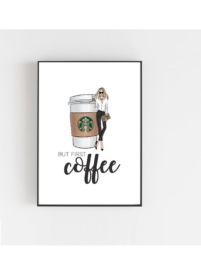 إكسسوارات بومة ملصق بإطار أسود مطبوع عليه عبارة "But First Coffee" متعدد الألوان 30x40Ø³Ù†ØªÙŠÙ…ØªØ±