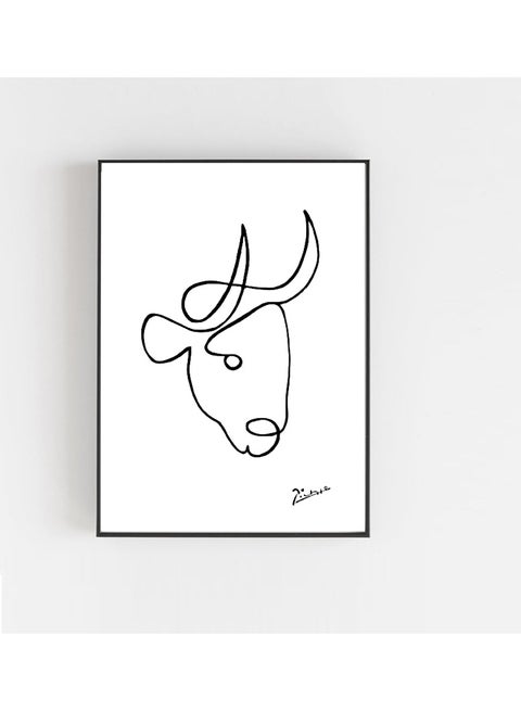 Pablo Picasso Abstract Sketch Bull Head Line Art Poster With Frame Black/White 30x40cm