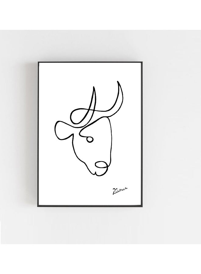 Pablo Picasso Abstract Sketch Bull Head Line Art Poster With Frame Black/White 30x40cm