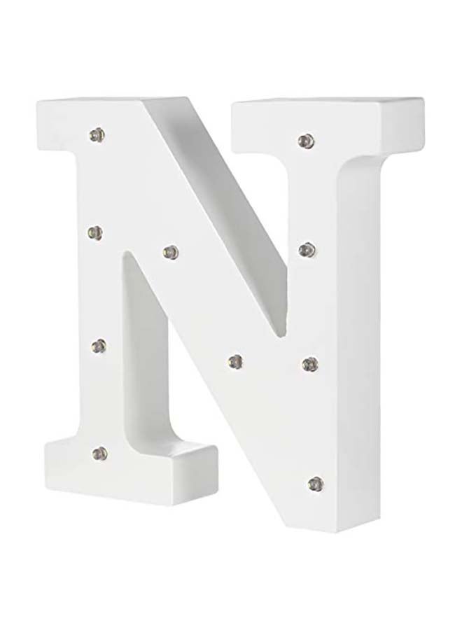 مصباح بإضاءة LED للتزيين على شكل حرف "N" أبيض/ شفاف 16x16x3سم