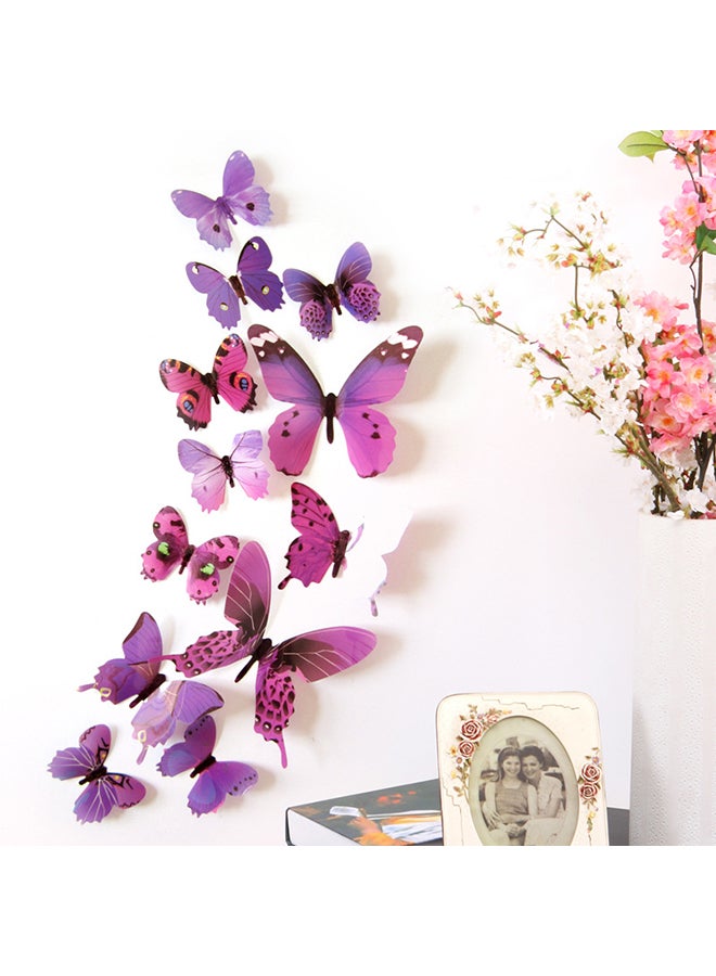 12-Piece Butterflies Wall Sticker Decal Set Purple/Pink/Black 11 x 6centimeter