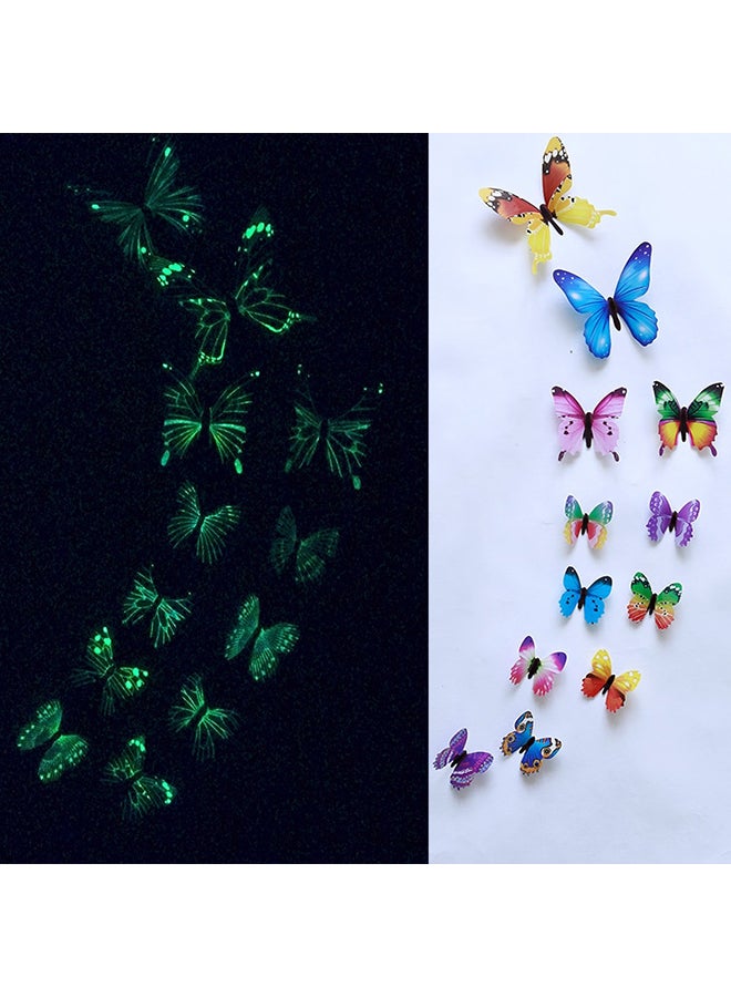 12-Piece Luminous Butterfly Wall Sticker Multicolour 10x7cm