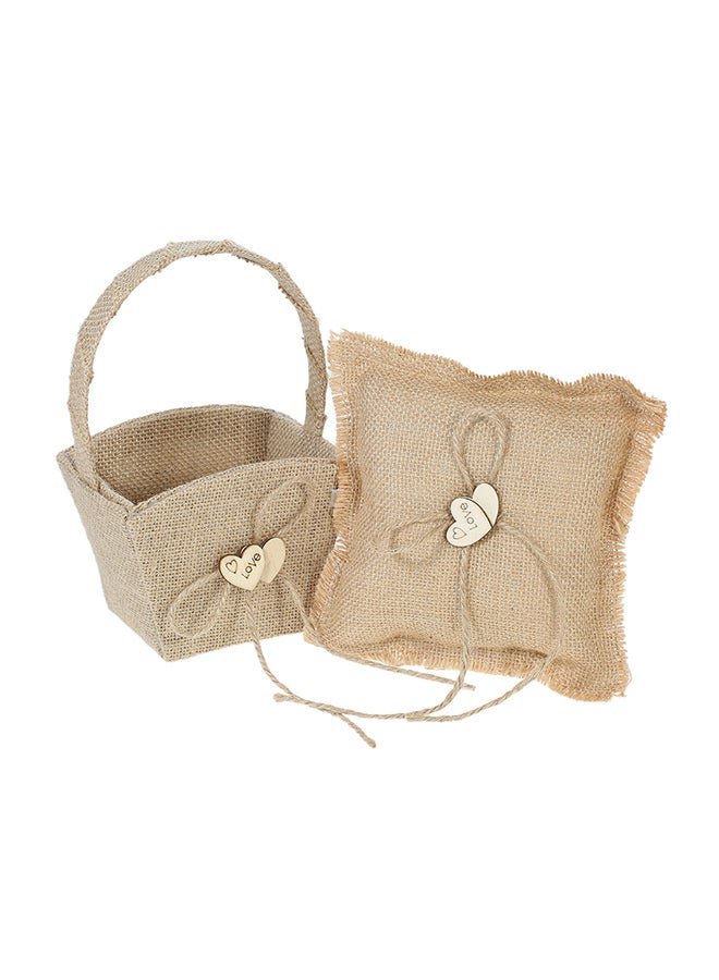 Decorative Gift Basket With Ring Bearer Pillow Beige 23 x 14centimeter 