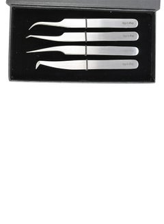 Tips & Toes 4-Piece Eyelash Extension Tweezers Kit Silver 10centimeter  - Image 2