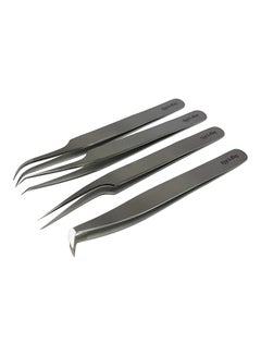 Tips & Toes 4-Piece Eyelash Extension Tweezers Kit Silver 10centimeter  - Image 1
