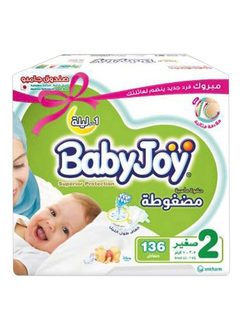 Compressed Tape Diaper, Size 2, Jumbo Box, 3.5-7 KG, Count 136