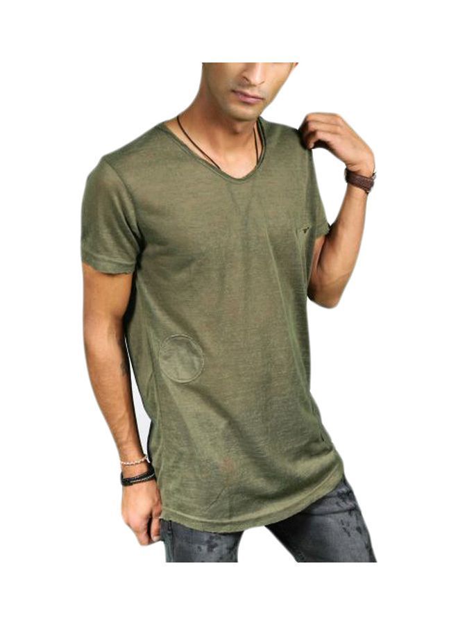 Scoop Neck Short Sleeves T-shirt Green 