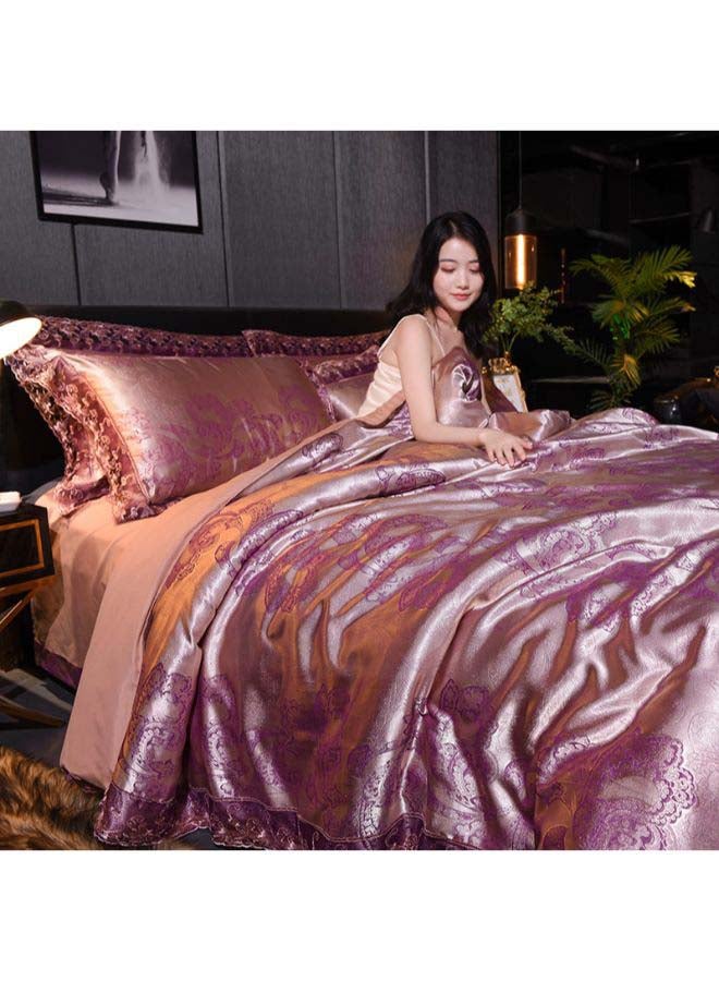 Luxury Jacquard Duvet Cover Set Polyester Purple Duvet Cover 180x220 cm, Pillowcases 48x74 cm, Fitted Sheet 230x230cm