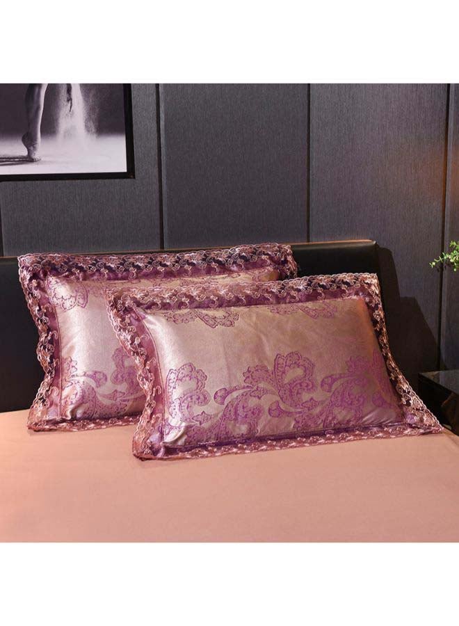 Luxury Jacquard Duvet Cover Set Polyester Purple Duvet Cover 180x220 cm, Pillowcases 48x74 cm, Fitted Sheet 230x230cm