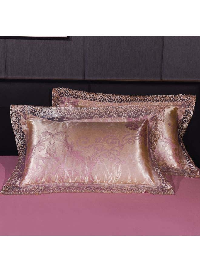 Beauenty Luxury Jacquard Duvet Cover Set Polyester Pink/Gold Duvet Cover (200x230) Cm, Fitted Sheet (230x251) Cm, Pillow Cover (48x74)cm - Image 4