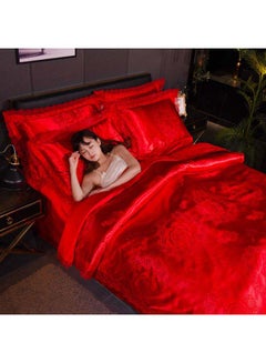 Luxury Jacquard Duvet Cover Set Polyester Red Jacquard Duvet Cover 200x230 Cm, Pillowcases 48x74 Cm, 1x Fitted Sheet 230x252cm