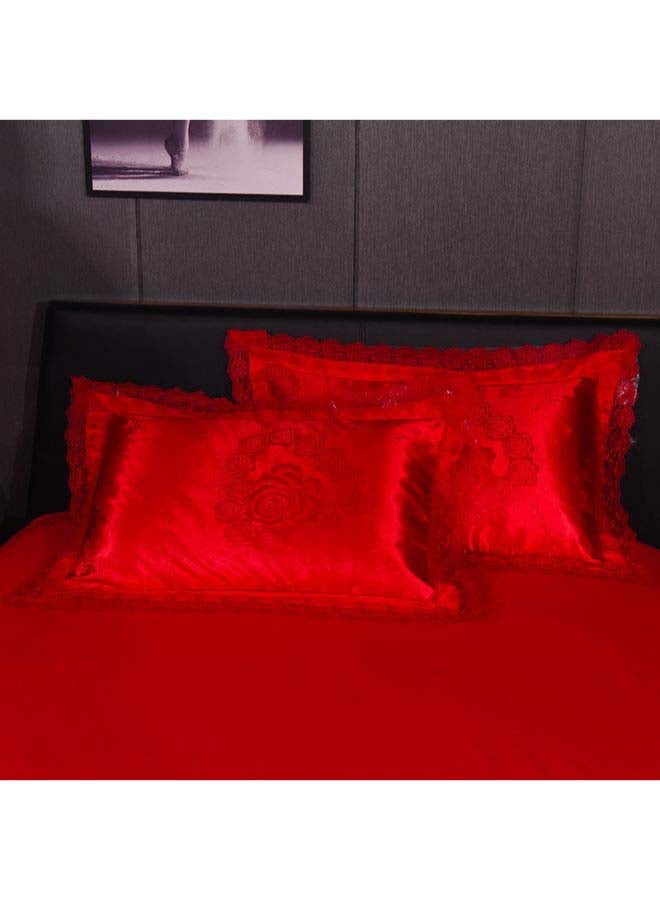 Beauenty - Luxury Jacquard Duvet Cover Set Polyester Red Jacquard Duvet Cover 200x230 Cm, Pillowcases 48x74 Cm, 1x Fitted Sheet 230x252cm - Image 1